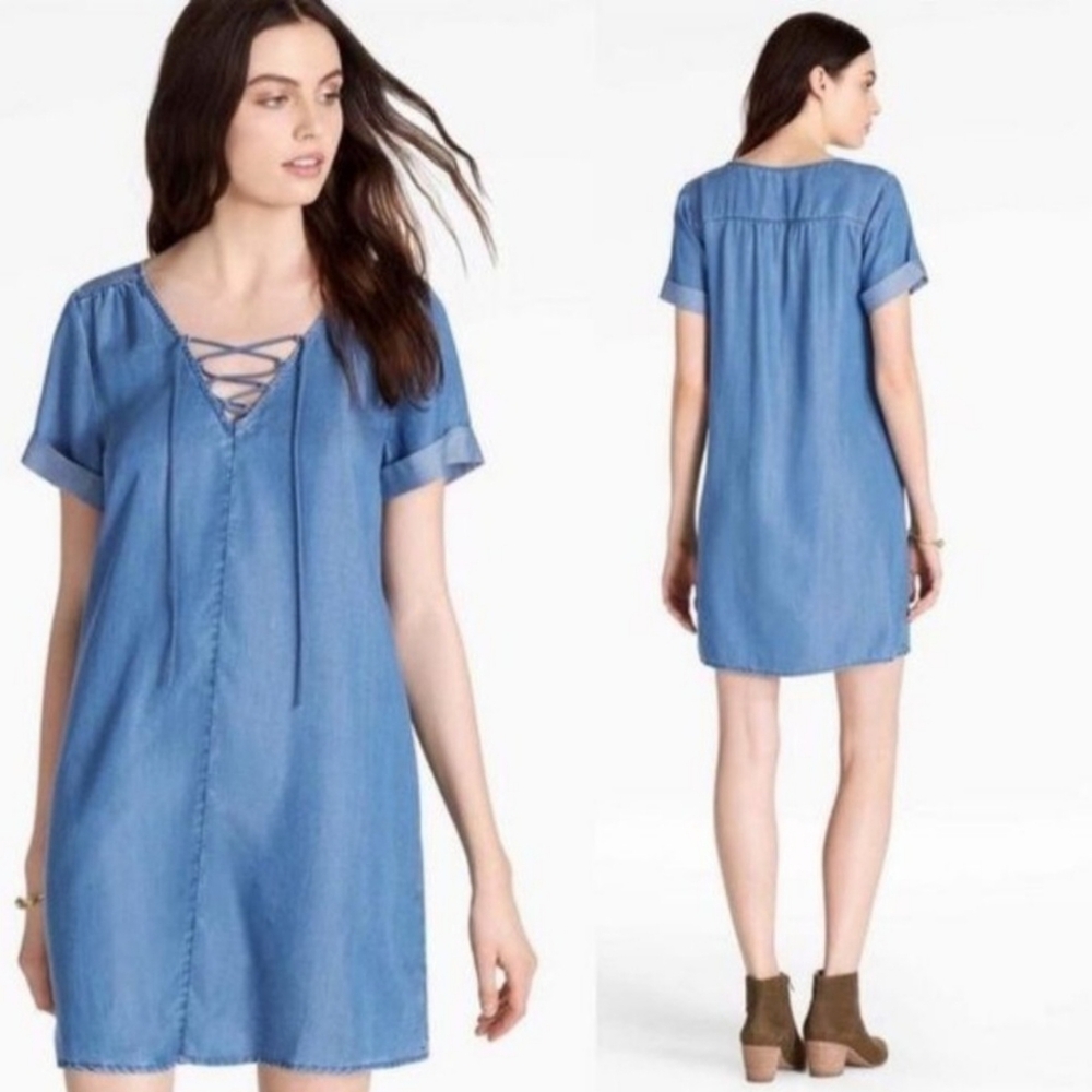 Lucky Brand Womens Medium Chambray Denim Shirt Dress